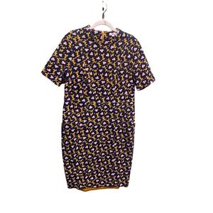 Boden Louise Floral pencil shift Dress 14 Navy Mustard Pink Retro Mod Preppy